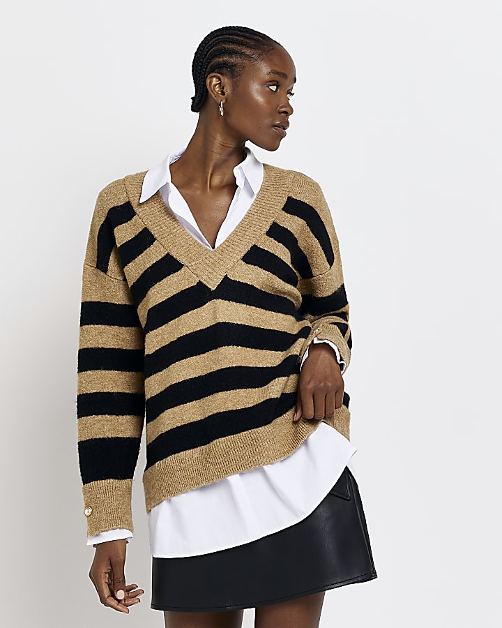 Brown stripe shirt jumper