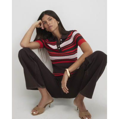 Striped Cable Knit Polo Shirt