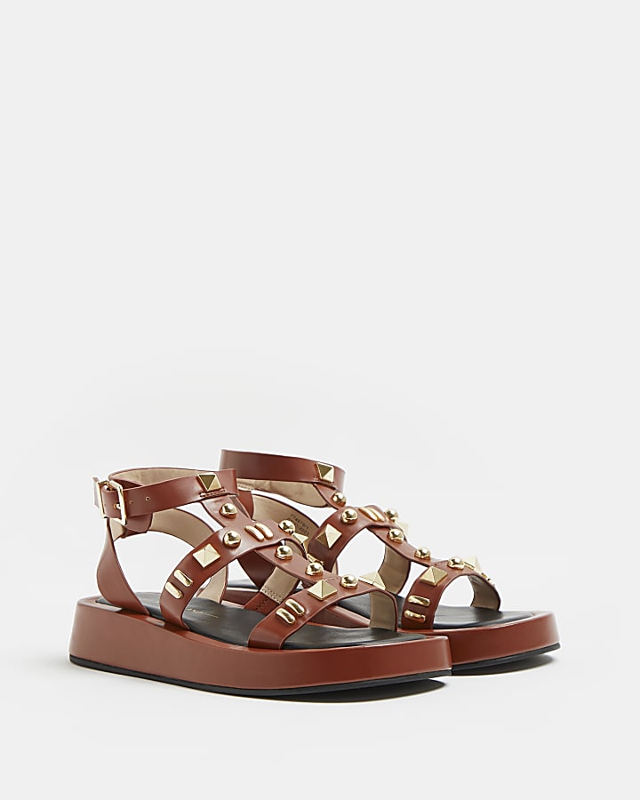 Brown studded gladiator sandals