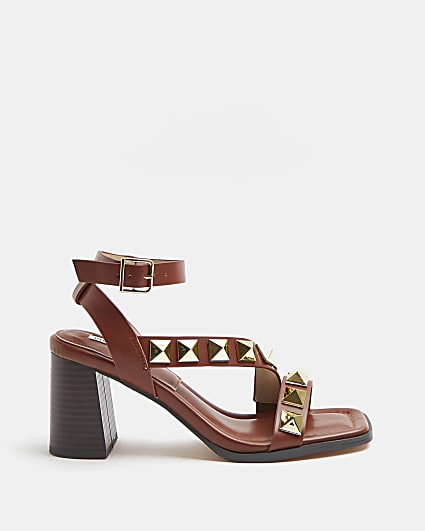 Brown studded heeled sandals