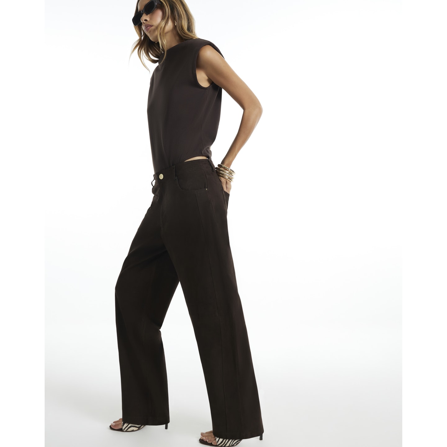 River Island Brown Suede Barrel Leg Trousers — photo 1 of 1