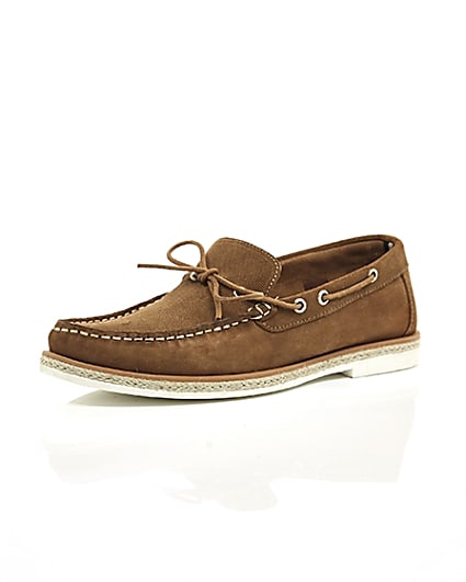 360 degree animation of product Brown suede boat shoe frame-0