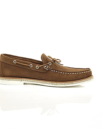 360 degree animation of product Brown suede boat shoe frame-9