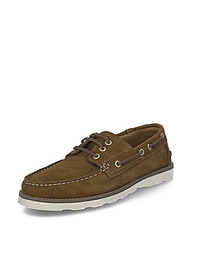 360 degree animation of product Brown suede boat shoes frame-0