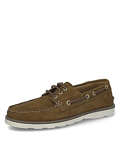 360 degree animation of product Brown suede boat shoes frame-1
