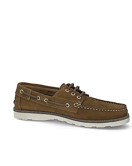 360 degree animation of product Brown suede boat shoes frame-16