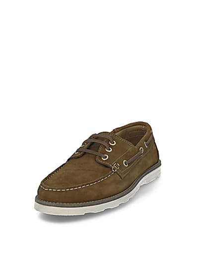 360 degree animation of product Brown suede boat shoes frame-23