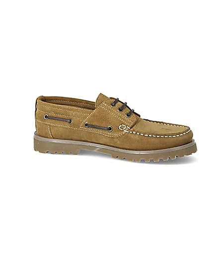 360 degree animation of product Brown suede chunky boat shoes frame-16