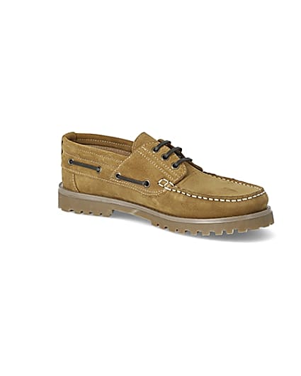 360 degree animation of product Brown suede chunky boat shoes frame-17