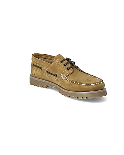 360 degree animation of product Brown suede chunky boat shoes frame-18