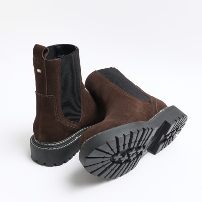 Brown suede double stitch ankle boots