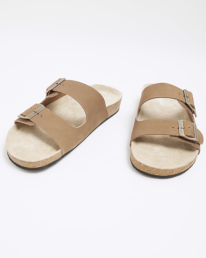 Brown suede double strap sandals