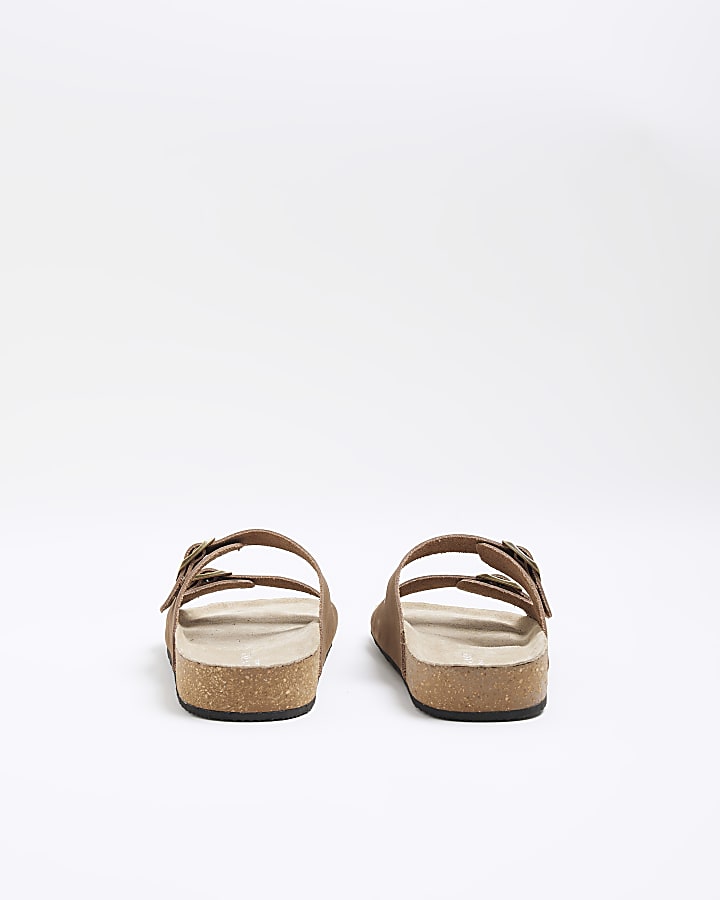 Brown suede double strap sandals