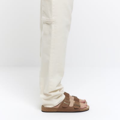 Brown suede double strap sandals