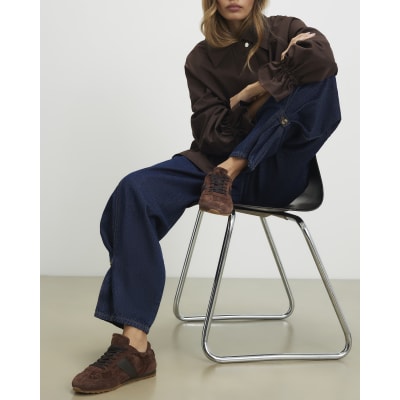 Brown Suede Elastic Back Trainers