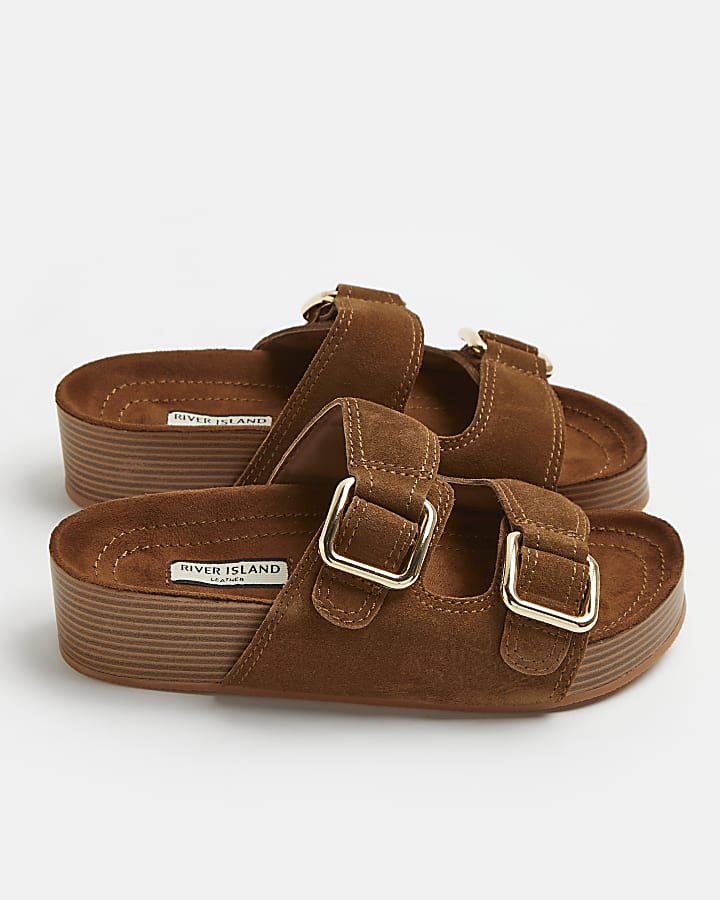 Brown suede flatform sandals
