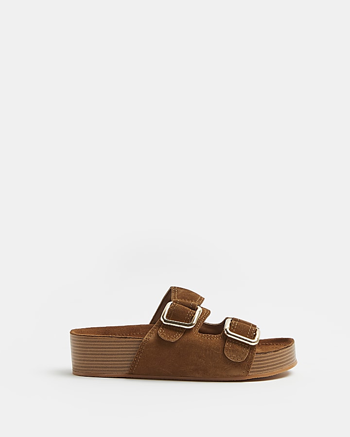 Brown suede flatform sandals