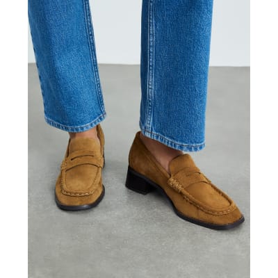 Brown Suede Heeled Loafers