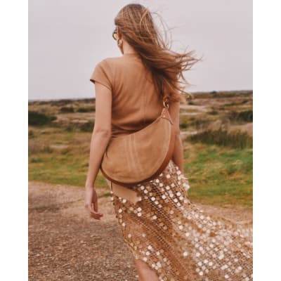Brown Suede Knot Handle Slouchy Shoulder Bag