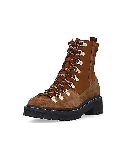 360 degree animation of product Brown suede lace up hiker boots frame-0