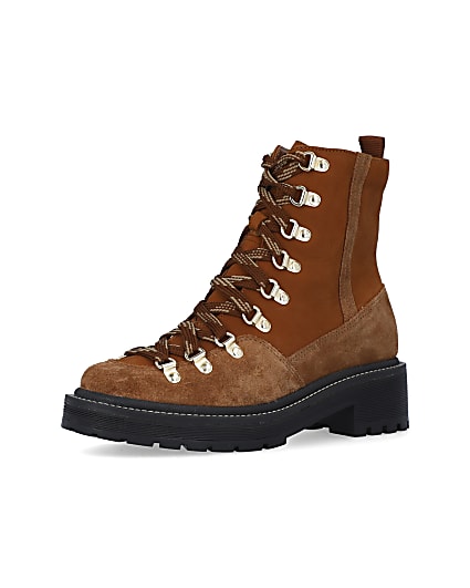 360 degree animation of product Brown suede lace up hiker boots frame-1