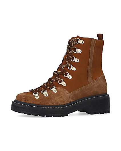 360 degree animation of product Brown suede lace up hiker boots frame-2