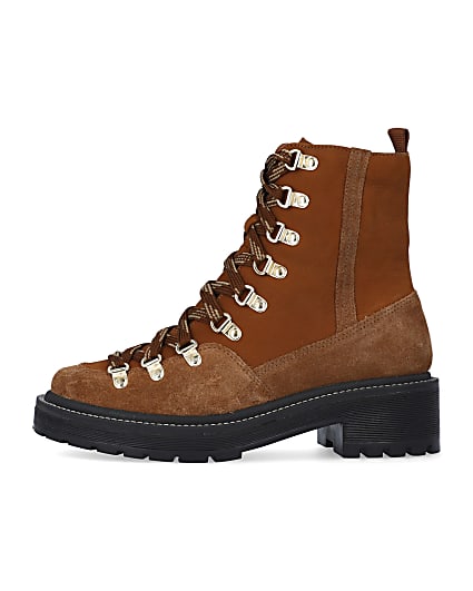 360 degree animation of product Brown suede lace up hiker boots frame-3