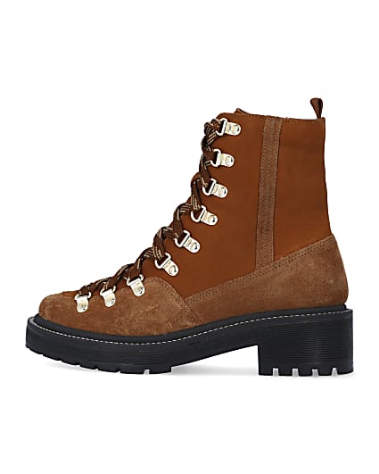 360 degree animation of product Brown suede lace up hiker boots frame-4