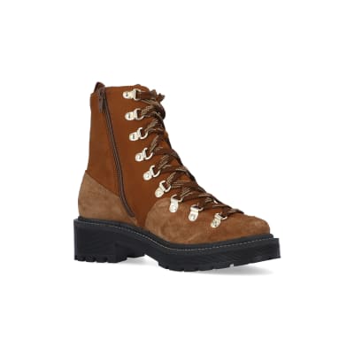 360 degree animation of product Brown suede lace up hiker boots frame-17