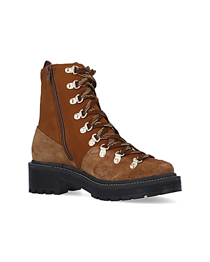 360 degree animation of product Brown suede lace up hiker boots frame-17