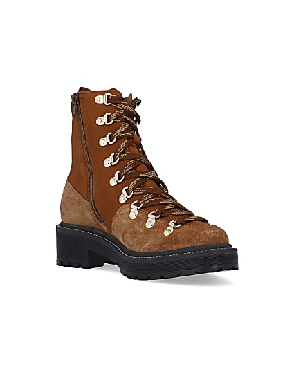 360 degree animation of product Brown suede lace up hiker boots frame-18