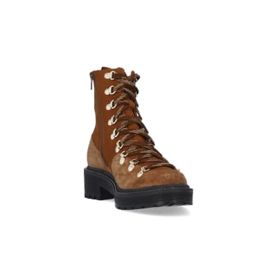360 degree animation of product Brown suede lace up hiker boots frame-19