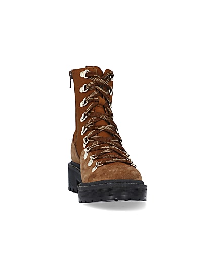 360 degree animation of product Brown suede lace up hiker boots frame-20