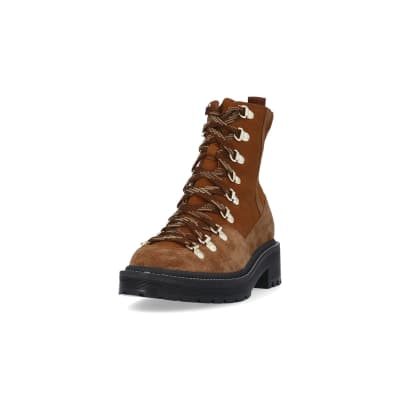 360 degree animation of product Brown suede lace up hiker boots frame-23