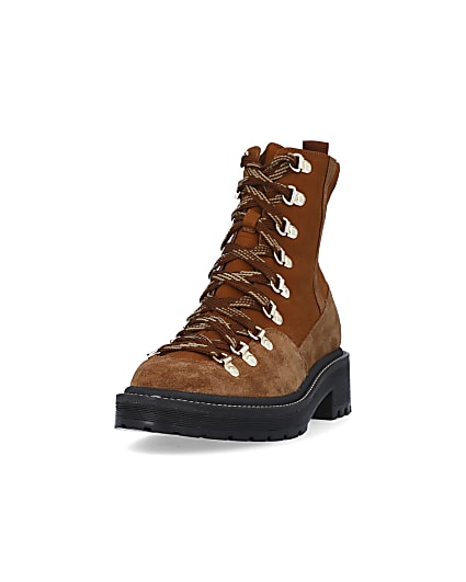 360 degree animation of product Brown suede lace up hiker boots frame-23