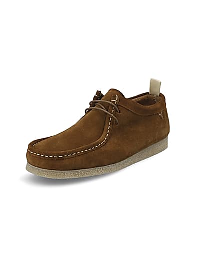 360 degree animation of product Brown suede lace-up moccasin shoe frame-0