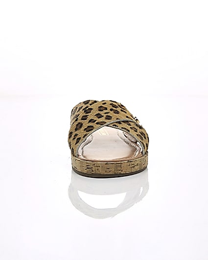 360 degree animation of product Brown suede leopard cross strap sandals frame-4
