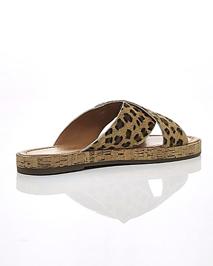 360 degree animation of product Brown suede leopard cross strap sandals frame-12