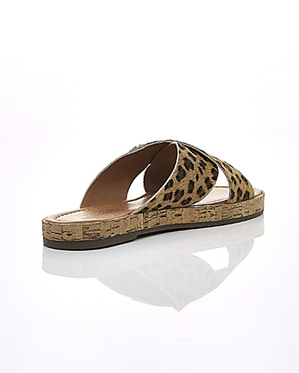 360 degree animation of product Brown suede leopard cross strap sandals frame-13