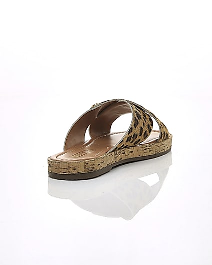 360 degree animation of product Brown suede leopard cross strap sandals frame-14