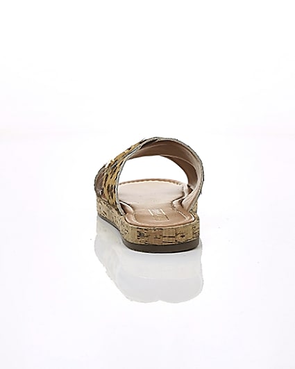 360 degree animation of product Brown suede leopard cross strap sandals frame-16