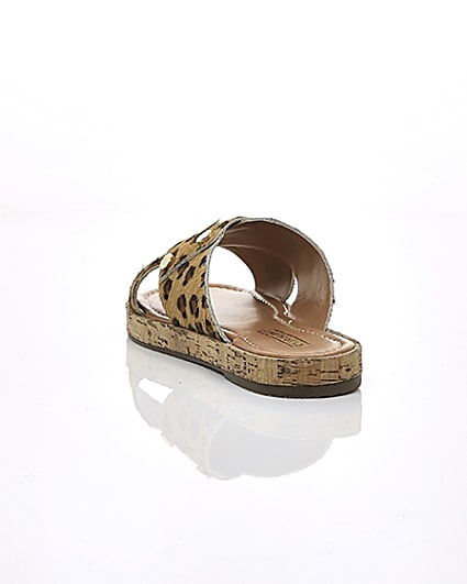 360 degree animation of product Brown suede leopard cross strap sandals frame-17