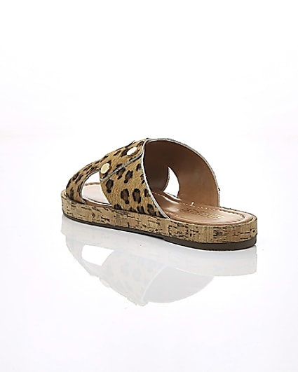 360 degree animation of product Brown suede leopard cross strap sandals frame-18