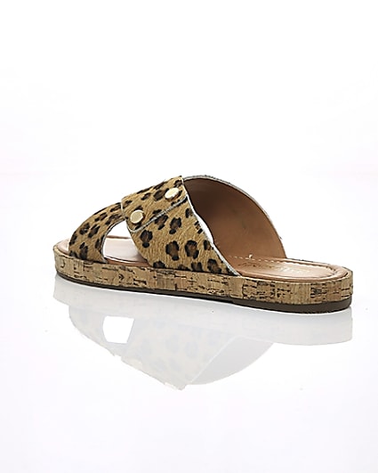 360 degree animation of product Brown suede leopard cross strap sandals frame-19