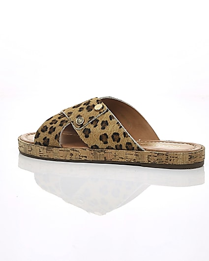 360 degree animation of product Brown suede leopard cross strap sandals frame-20