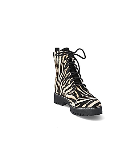 360 degree animation of product Brown suede printed lace-up ankle boots frame-19