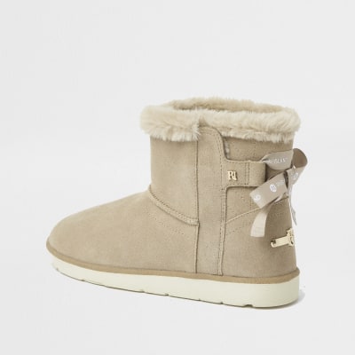 Brown suede quilted faux fur lined boots