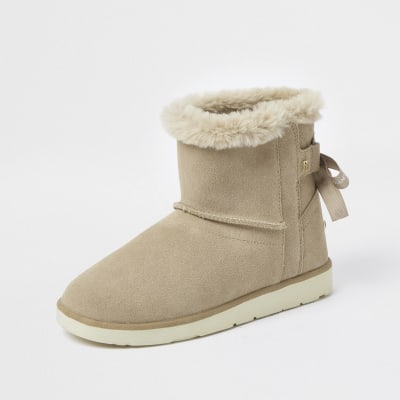 Brown suede quilted faux fur lined boots