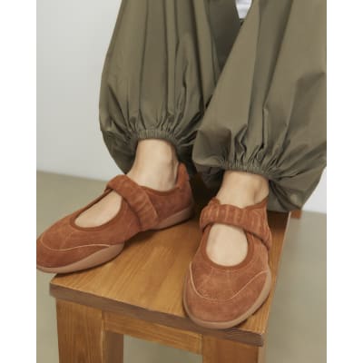 Brown Suede Ruched Sneakerina Ballet Trainers