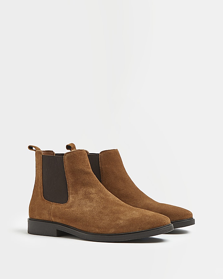 Brown suede slip on chelsea boots